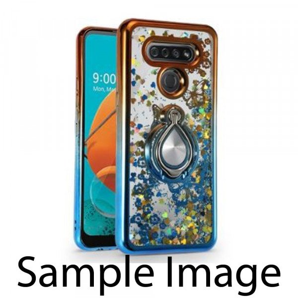 Wholesale Glitter Liquid Star Dust Glitter Ring Stand Case for LG K51 (Orange/Blue)